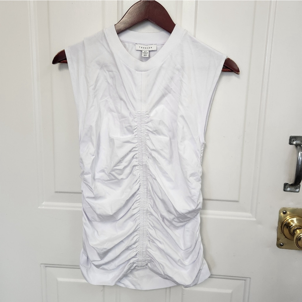 Topshop White Scrunch Sleeves Top NWOT
